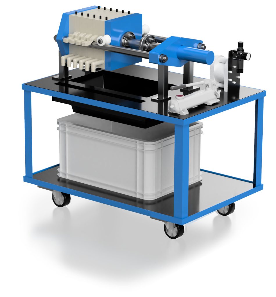 Mobile Laborfilterpresse LFP 250-5 auf Rollwagen